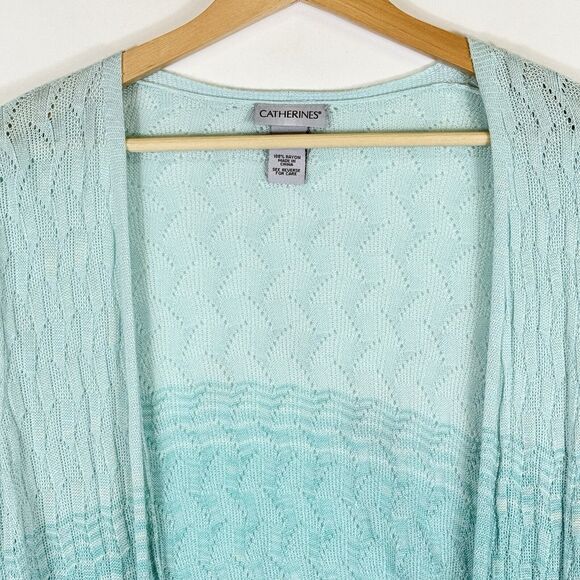 Catherines Blue Ombre Half Sleeve Open Front Cardigan Sweater Women's 0X XL - Picture 2 of 5